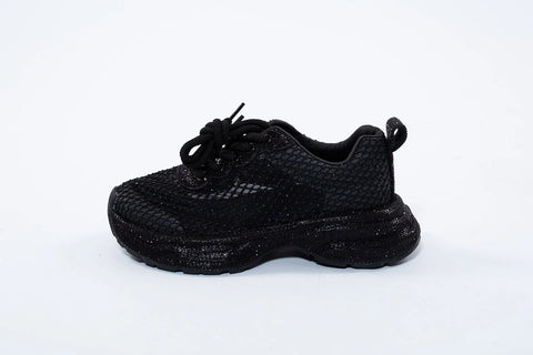 Adidași negri cu efect piele de reptilă și glitter fin – All Black Luxe – AnnaLaFaet