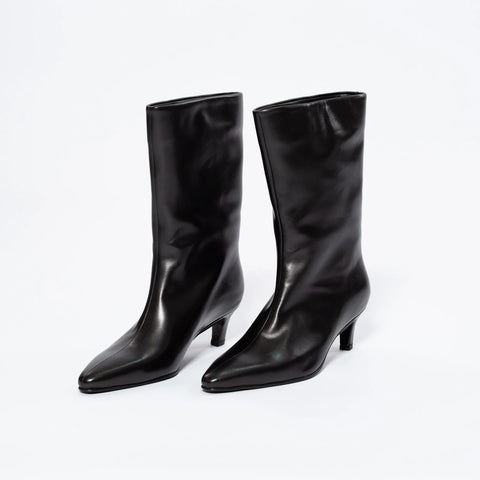 Botine din piele naturală cu toc mediu