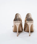 Pantofi din piele naturala,aurii,accesorizati cu floare 3D