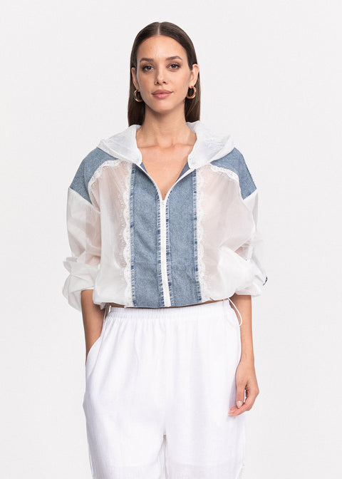 Jacheta subtire de vara cu insertii din denim
