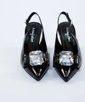 Pantofi negri slingback lăcuiți cu aplicație bijuterie și toc gros 7 cm – eleganță by AnnaLaFaet