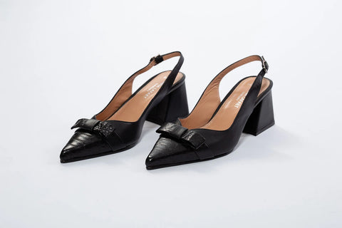 Pantofi eleganți negri cu fundiță și vârf ascuțit – toc 6 cm AnnaLaFaet