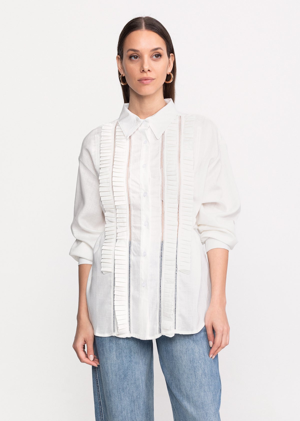 Elegant Linen Shirt with Pleated Inserts