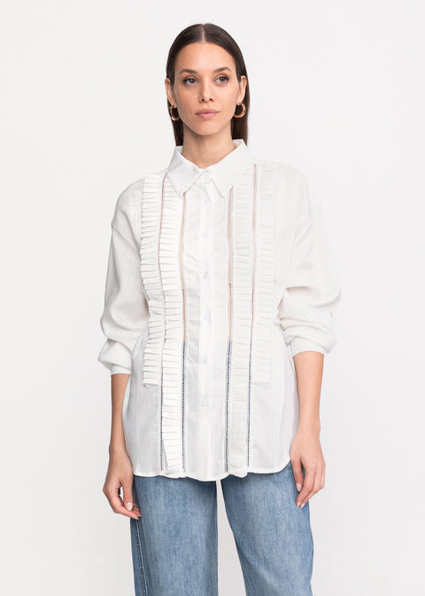 Elegant Linen Shirt with Pleated Inserts