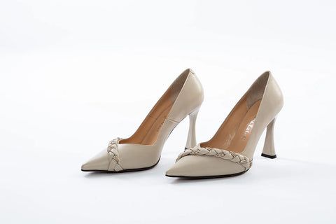 Pantofi Stiletto Elegance Bej cu Detaliu Împletit