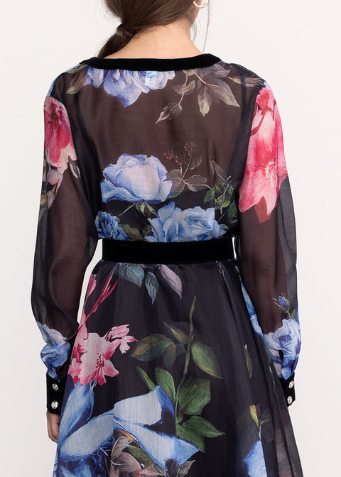 Rochie cu imprimeu floral si detalii din dantela