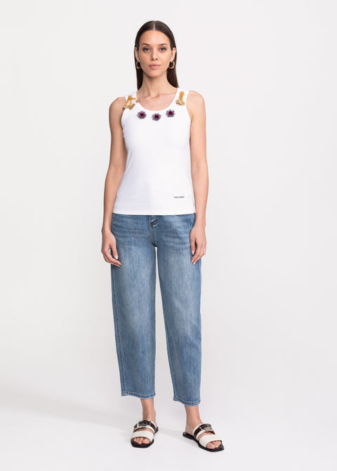 Tank Top with Floral Embellishments