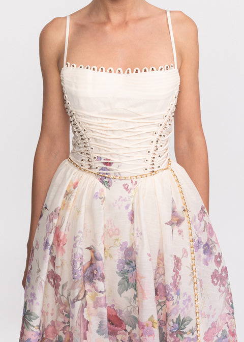 Rochie Midi cu imprimeu floral si bretele subtiri