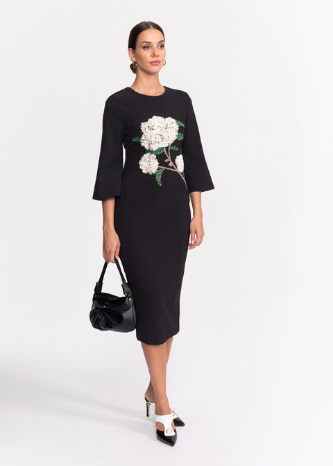 Rochie eleganta conica cu aplicatie florala 3D