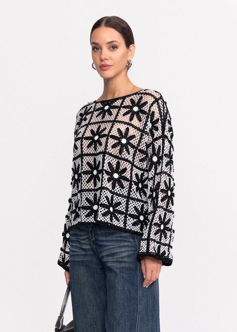 Bluza tricotata decorata cu model floral stilizat 62001