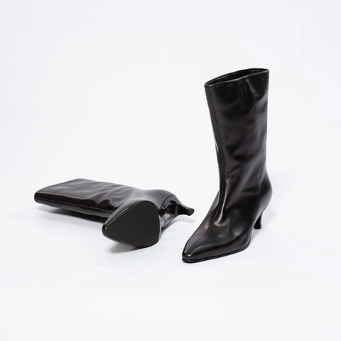 Botine din piele naturală cu toc mediu
