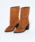 Botine din Piele Întoarsă Camel cu Toc