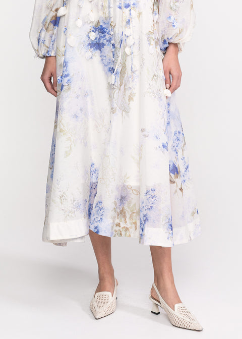 Rochie Midi cu imprimeu floral si aplicatii decorative