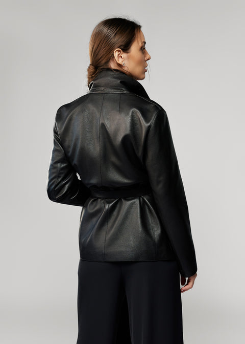 Leather Jacket with Integrated Scarf