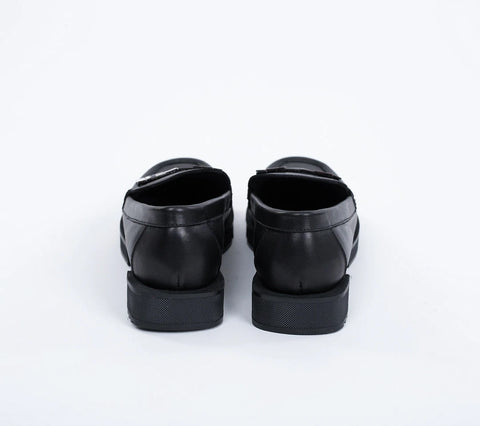 Loafers damă, din piele cu accesoriu din metal,negri