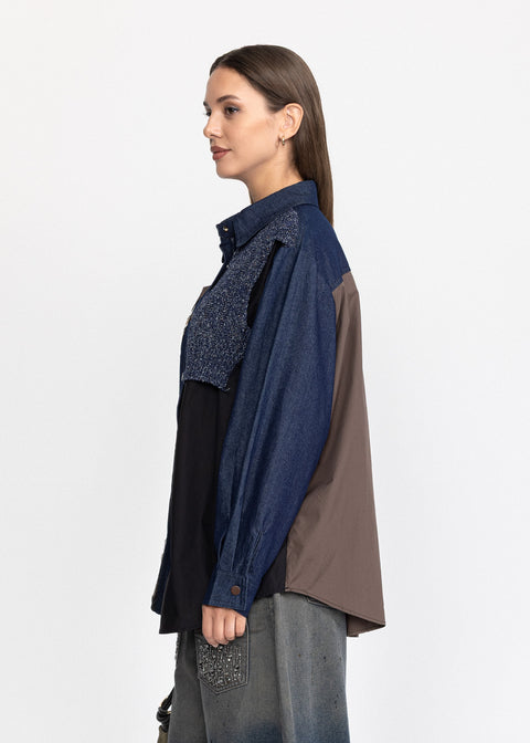 Camasa Lunga Denim cu design eclectic
