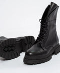 Ghete Tip Combat Negre din Piele Naturală Granulată
