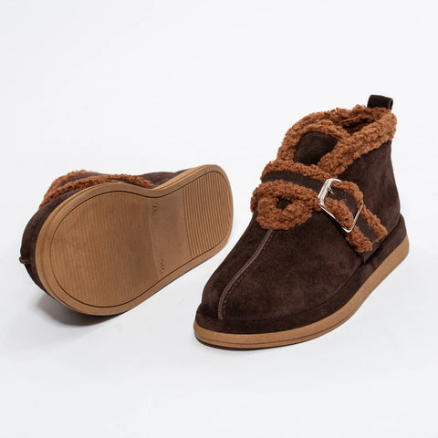 Ghete Confortabile din Piele Naturală Întoarsă cu Căptușeală din Blană