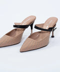 Pantofi Mule nude cu toc 7 cm Annalafaet din piele naturală și aplicații metalice