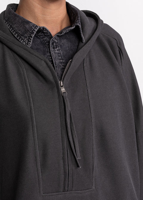 Bluza casual din bumbac cu gluga si fermoar frontal