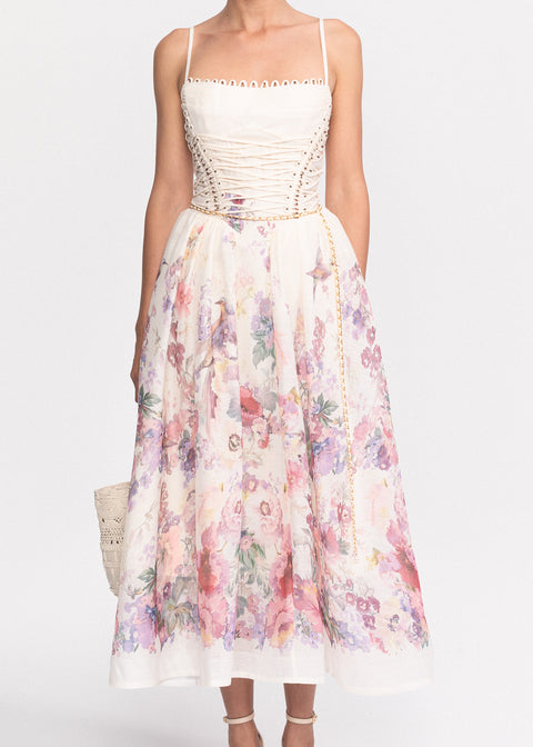Rochie Midi cu imprimeu floral si bretele subtiri