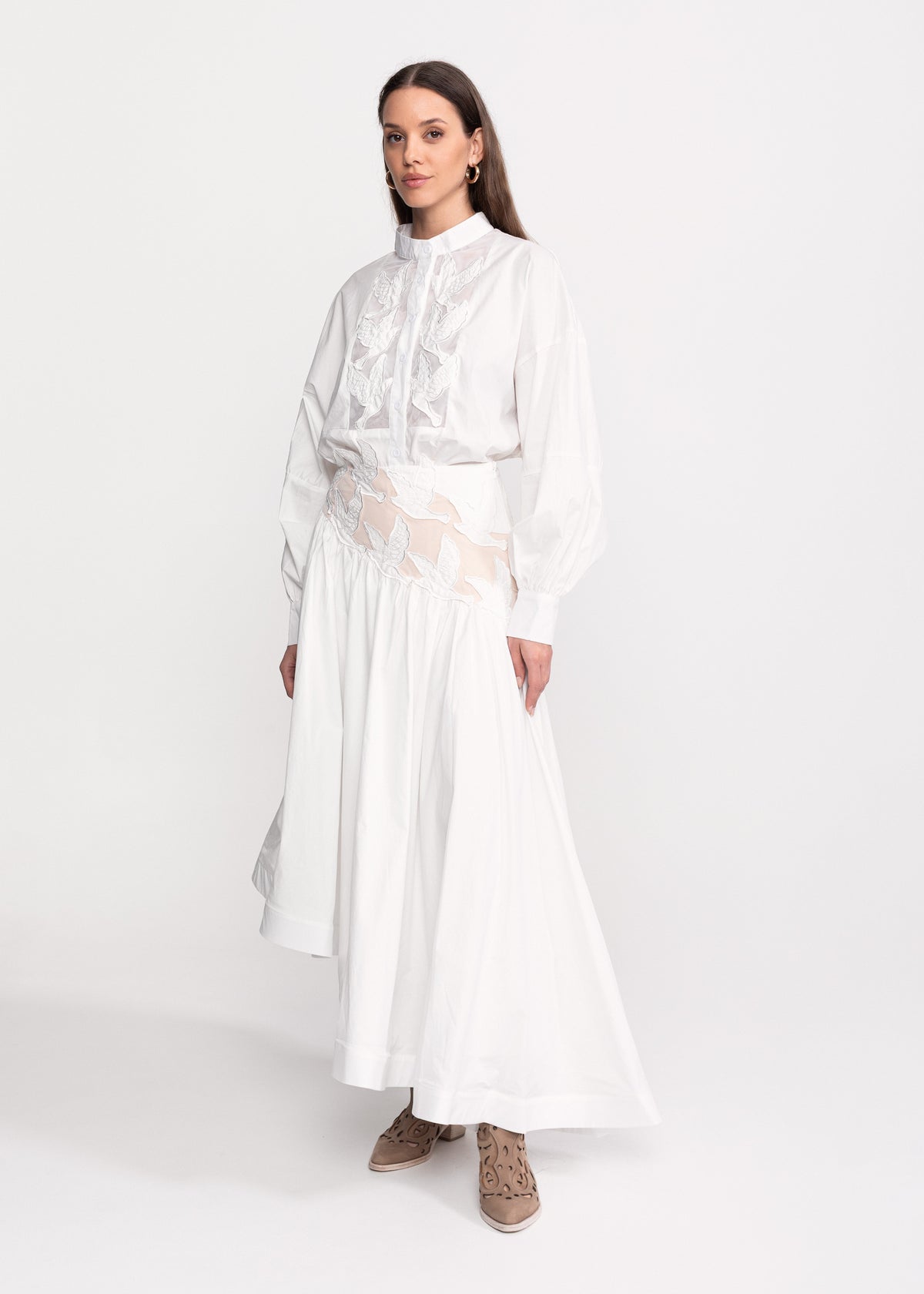 Embroidered Shirt and Skirt Set