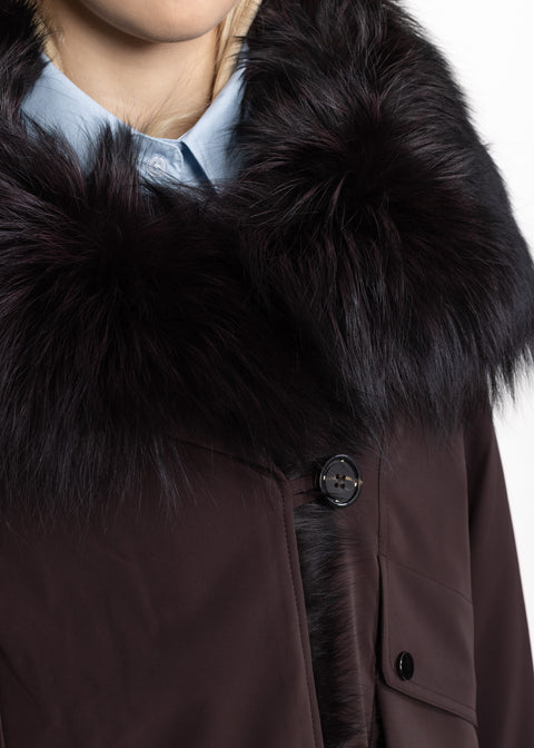 Parka scurta din dacron, umpluta cu puf natural si blanita de vulpe detasabila