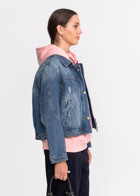 Geaca denim cu fermoar si capse  68776