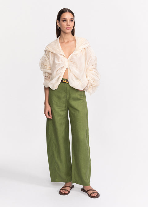 Pantaloni din material usor cu talie inalta