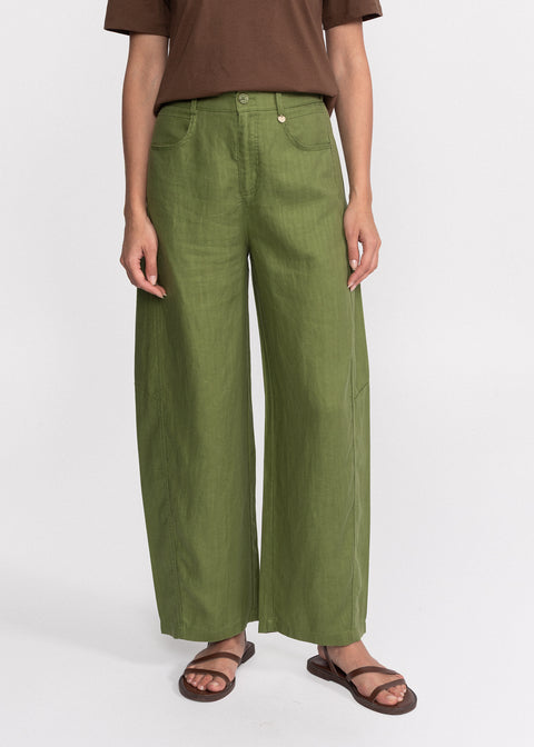 Pantaloni din material usor cu talie inalta