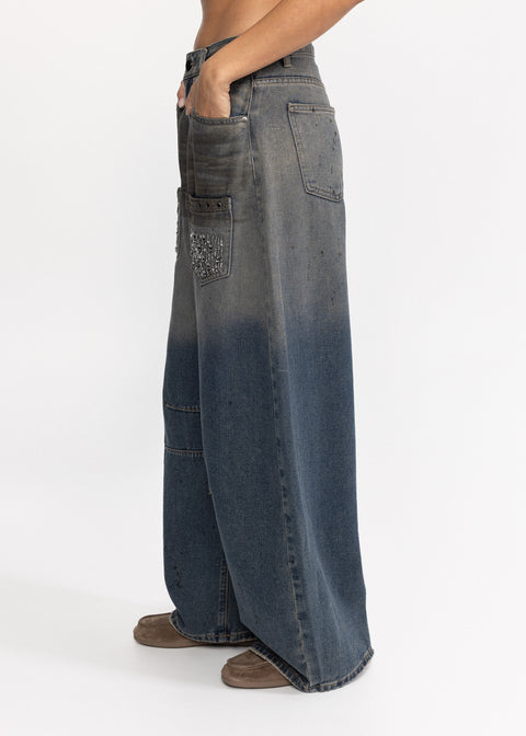 Blugi din denim cu buzunare decorate