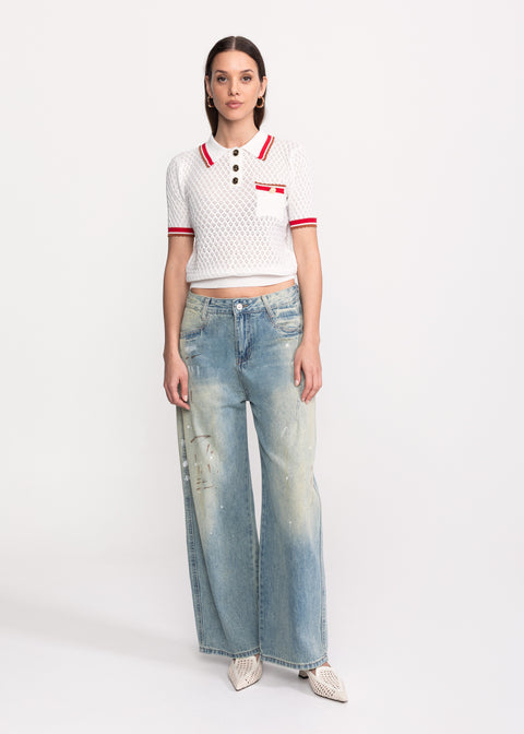 Open-Knit Top with Contrast Details