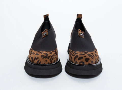 Pantofi Loafers din piele intoarsa leopardata