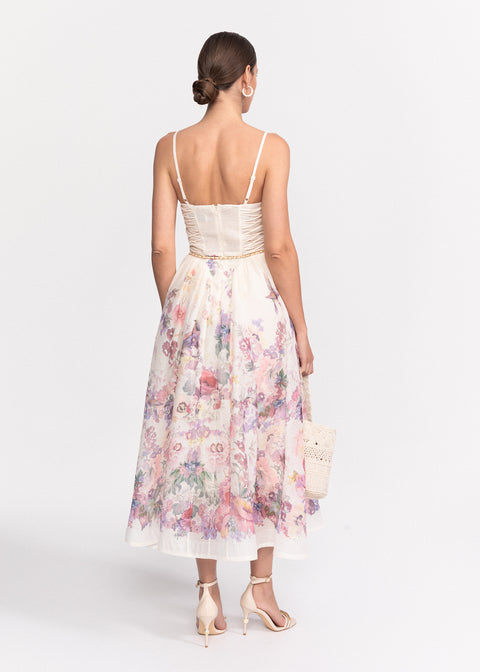 Rochie Midi cu imprimeu floral si bretele subtiri