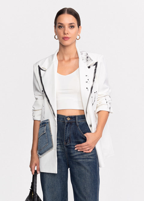 Sacou cu buzunare din denim si detalii artistice pictate Original Design