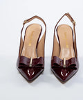 Pantofi maro din lac cu fundă decorativă și toc gros de 8 cm – eleganță retro AnnaLaFaet
