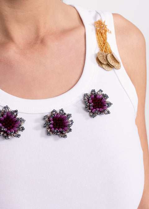 Tank Top with Floral Embellishments