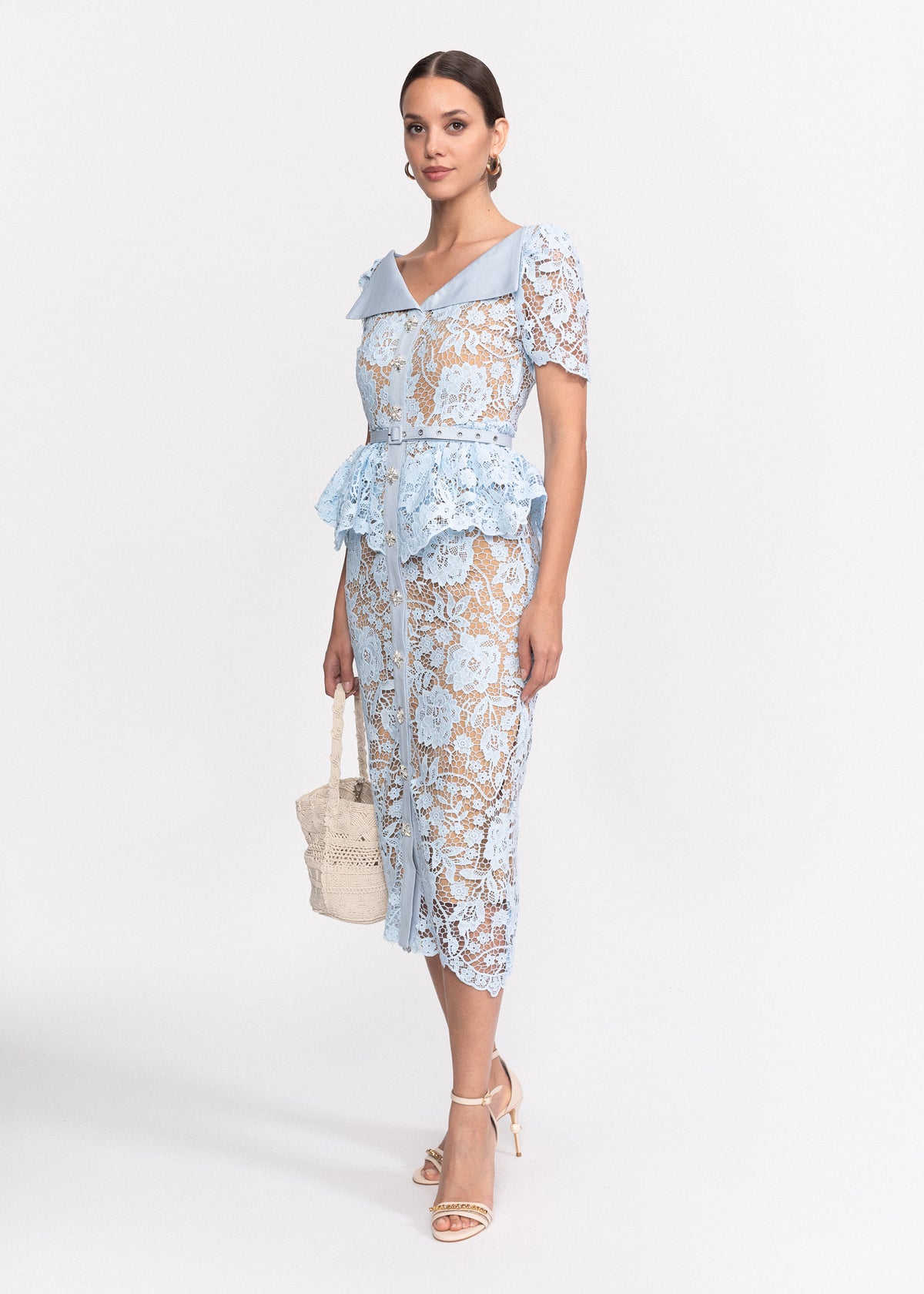 Rochie Midi din dantela cu volane stil peplum