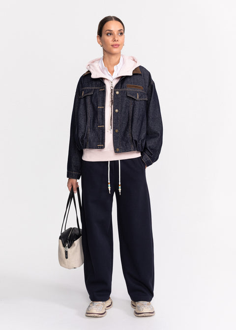 Geaca denim cu guler maro texturat 88296