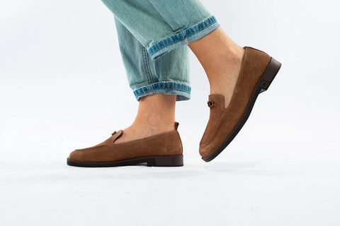 Loafers camel cu detaliu metalic - Annalafaet