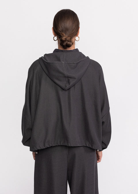 Bluza casual din bumbac cu gluga si fermoar frontal