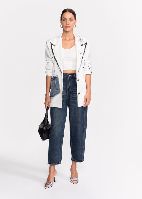 Sacou cu buzunare din denim si detalii artistice pictate Original Design