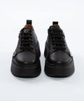 Sneakers Negri din Piele cu Platformă și Accesorii Metalice
