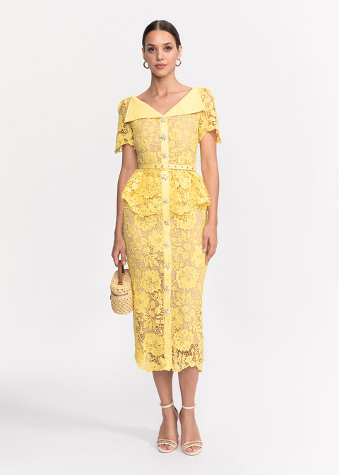 Rochie Midi din dantela cu volane stil peplum