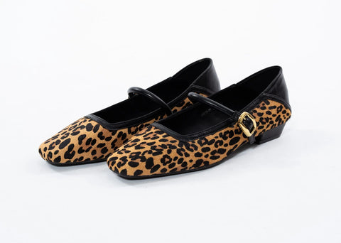 Pantofi din piele,leopard, cu curelușa si toc mic