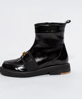 Botine Negre din Piele Lăcuită cu Talpă Groasă