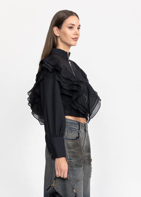 Geaca scurta cu volane delicate pe umeri 2933
