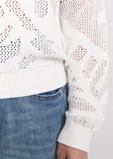 Openwork Textured Polo Sweater