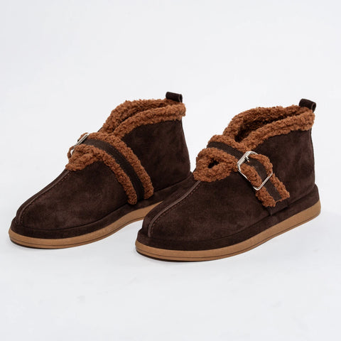 Ghete Confortabile din Piele Naturală Întoarsă cu Căptușeală din Blană