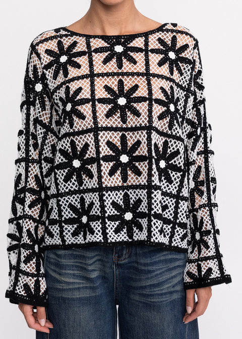 Bluza tricotata decorata cu model floral stilizat 62001
